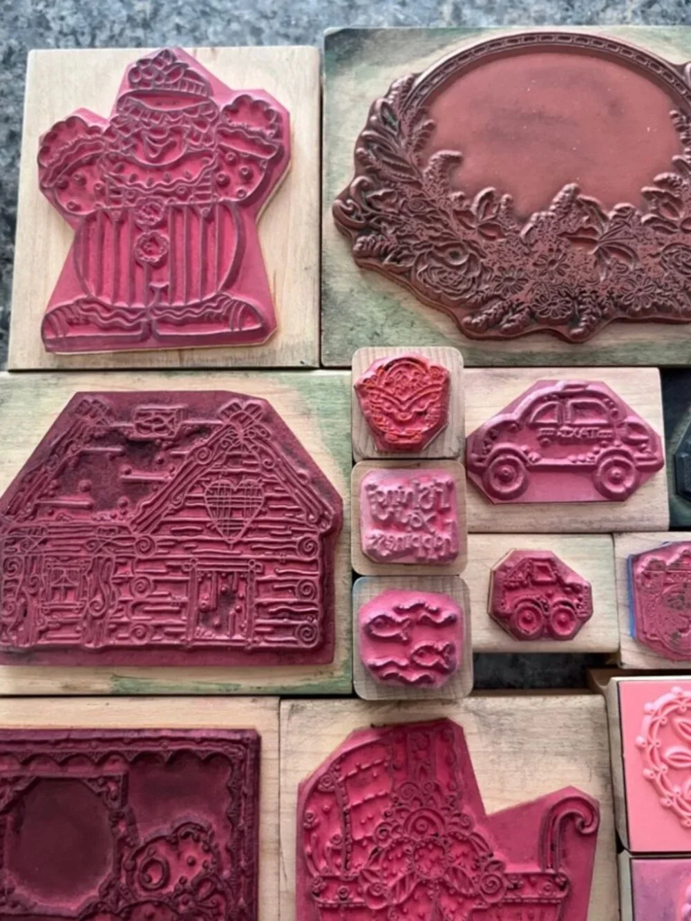 Vintage Wooden Stamp Collection - Natural Wood Color
